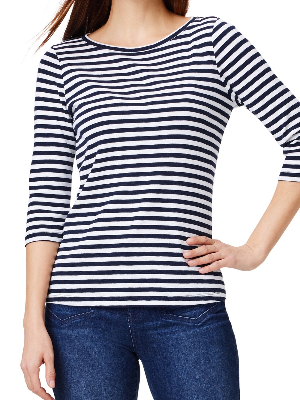Nik + Zoe navy striped three quarter sleeve top !